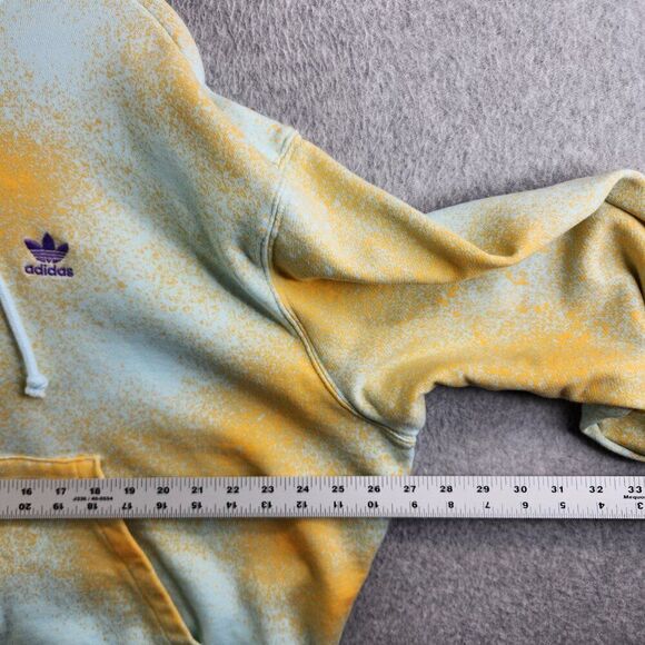 Adidas Hoodie Womens M Yellow Spray Paint Full Zip Trefoil Terry Ribbed Boxy - Picture 13 of 15